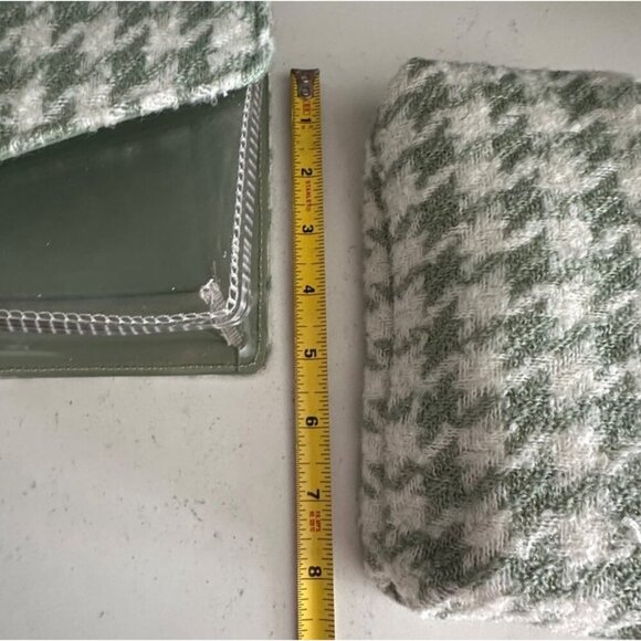 Houndstooth Handbag & Pouch Set - Green & White Pattern With Clear Accents - Picture 6 of 13